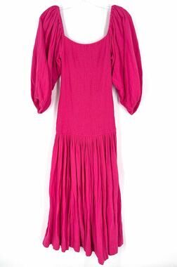 Rhode Size M Pink Drop Waist Shirred Designer Dress Maxi
